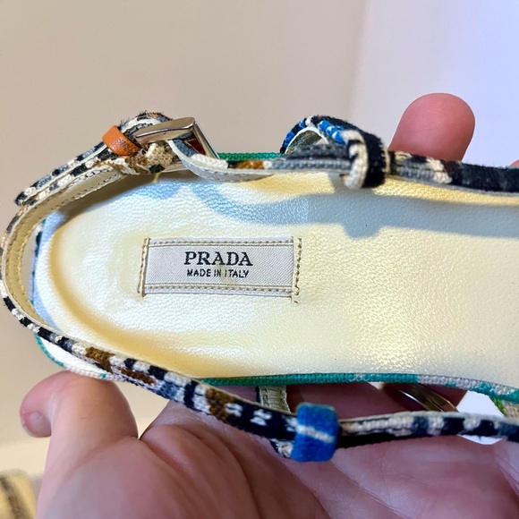 Prada Canvas Printed Slingback Kitten Heel Pumps - Picture 2 of 8